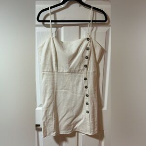 Copper Key Strapless Cream Dress with Button Accents